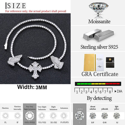 Custom Cross Necklace - VVS Moissanite 925 Silver Iced Out Tennis Chain - EverHype