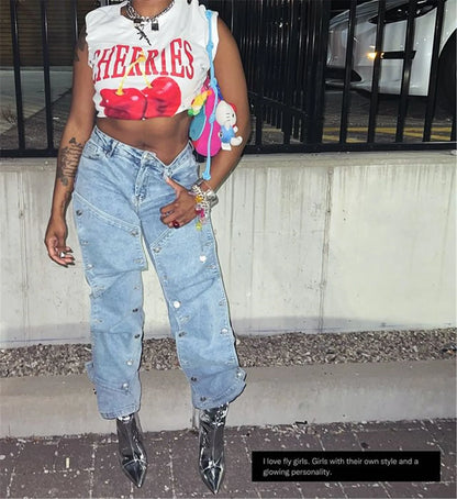 Button Cutout Cargo Wide Leg Jeans - Streetwear Denim Pants | EverHype 2026 - EverHype