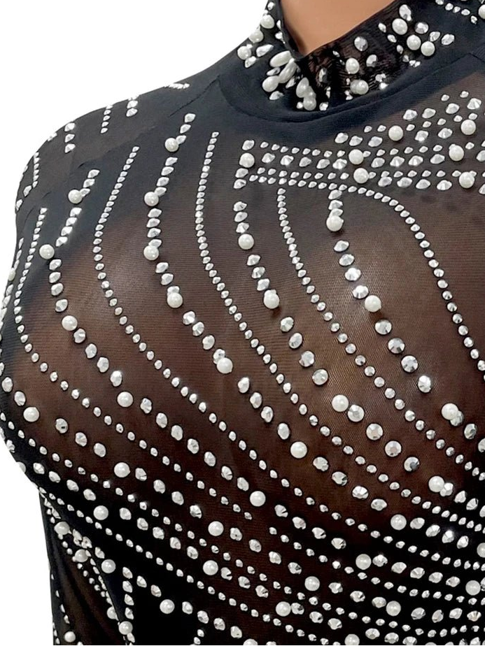 Luxury Feather Rhinestone Dress - Sheer Mesh Short Party Dress | Birthday & Evening - EverHype