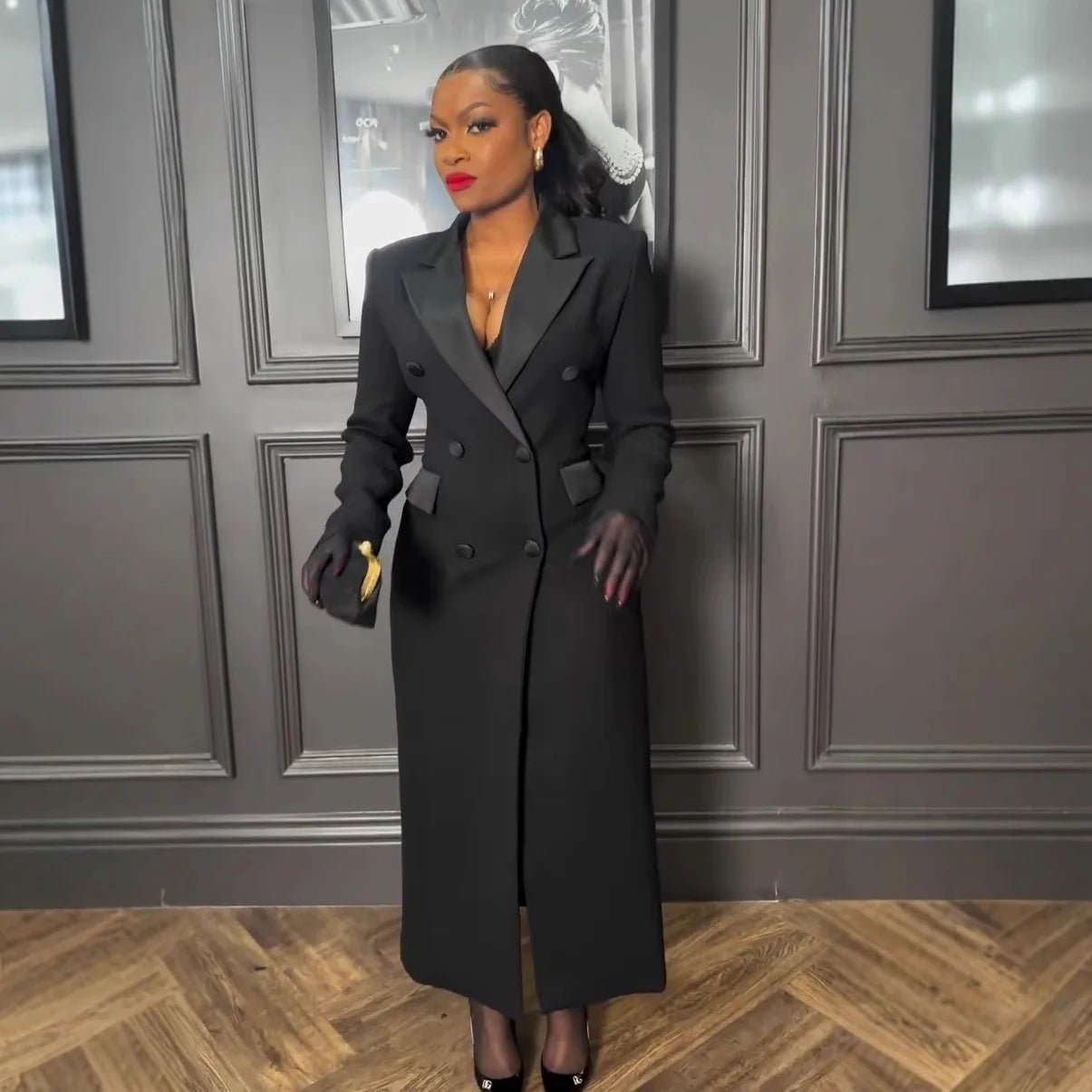 Plus Size Spring Autumn New Solid Color Matching V - Neck Long Sleeves Fashion Commuting Slim Fit Elegant Style Long Maxi Dress - EverHype