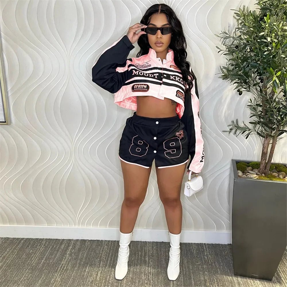 HLJ Letter Print Two Piece Outfits 2023 Autumn Winter Casual Sporty Baseball Coat Skirts Suits Detachable Buttons Y2k Streetwear - EverHype