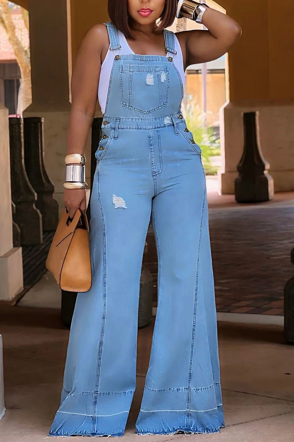 Plus Size Women's Jumpsuit Denim Pockets Overall Rompers Wide Leg Jeans Slim Streetwear Casual Fashion Jumpsuit for Women's - EverHype