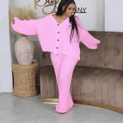 Knitted Button Sweater & Wide Leg Pants Set - 2 - Piece Fall Winter Outfit | EverHype 2026 - EverHype
