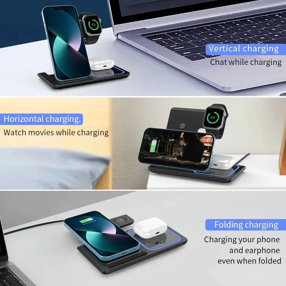 30W 3 in 1 Magnetic Fast Wireless Charger Stand Foldable Charging Station For iPhone 15 14 13 Apple Watch 9 8 7 6 5 Airpods Pro - EverHype