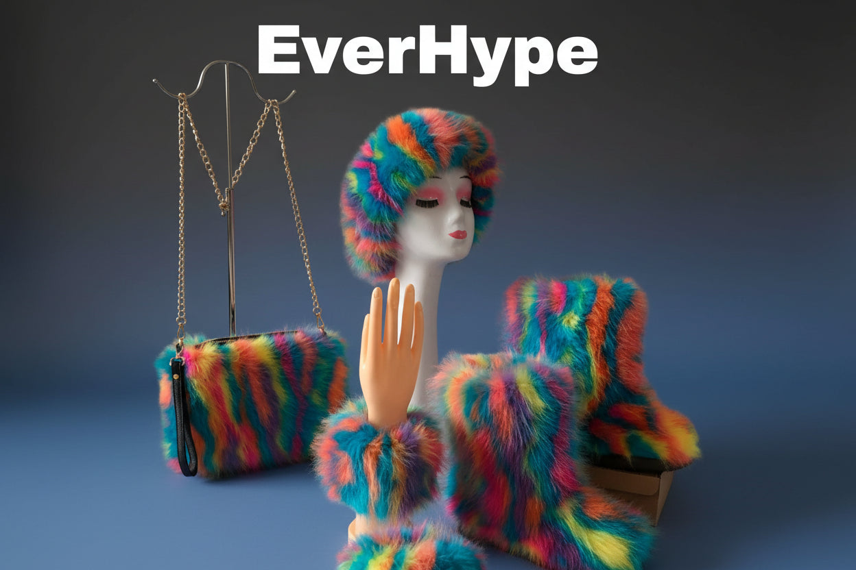 Luxury Faux Fur Winter Set - Furry Snow Boots, Purse, Cap & Headband - EverHype