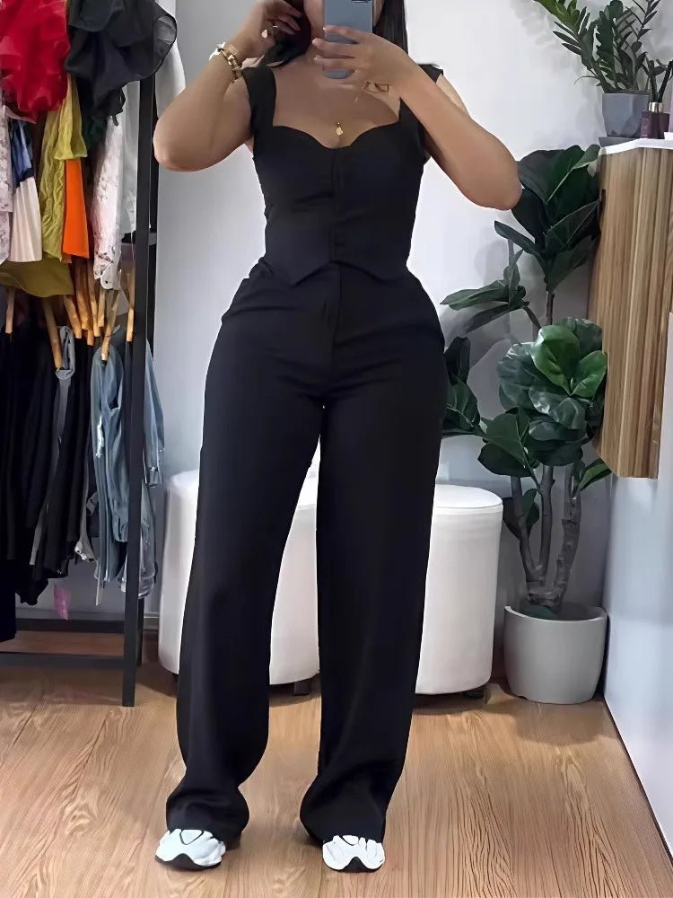 Y2K 2 - Piece Suit Set - Sleeveless Vest & Wide Leg Pants | Summer Outfit - EverHype