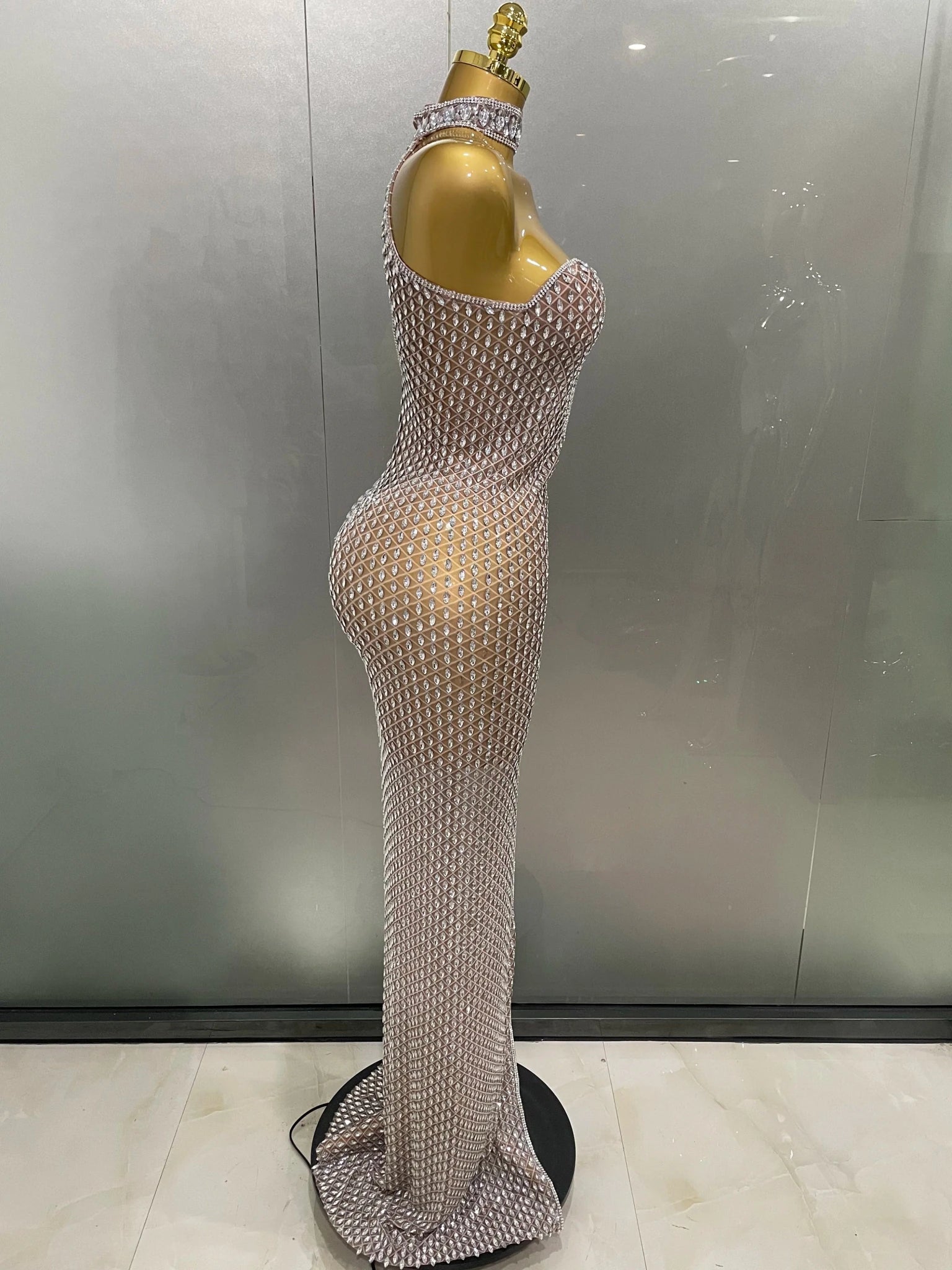 Luxurious Rhinestone Mesh Dress - Full Crystal Transparent Gown | Birthday Party - EverHype