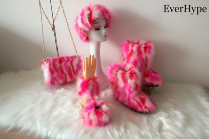 Luxury Faux Fur Winter Set - Furry Snow Boots, Purse, Cap & Headband - EverHype