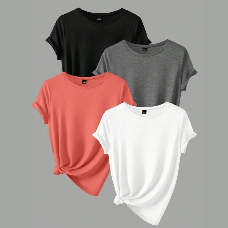 4PCS Women's Trend T-shirts Leisure Summer Tops Woman Clothing Plus Size Short Sleeve T Shirt Clothes for Women Tee Top Outfit - EverHype