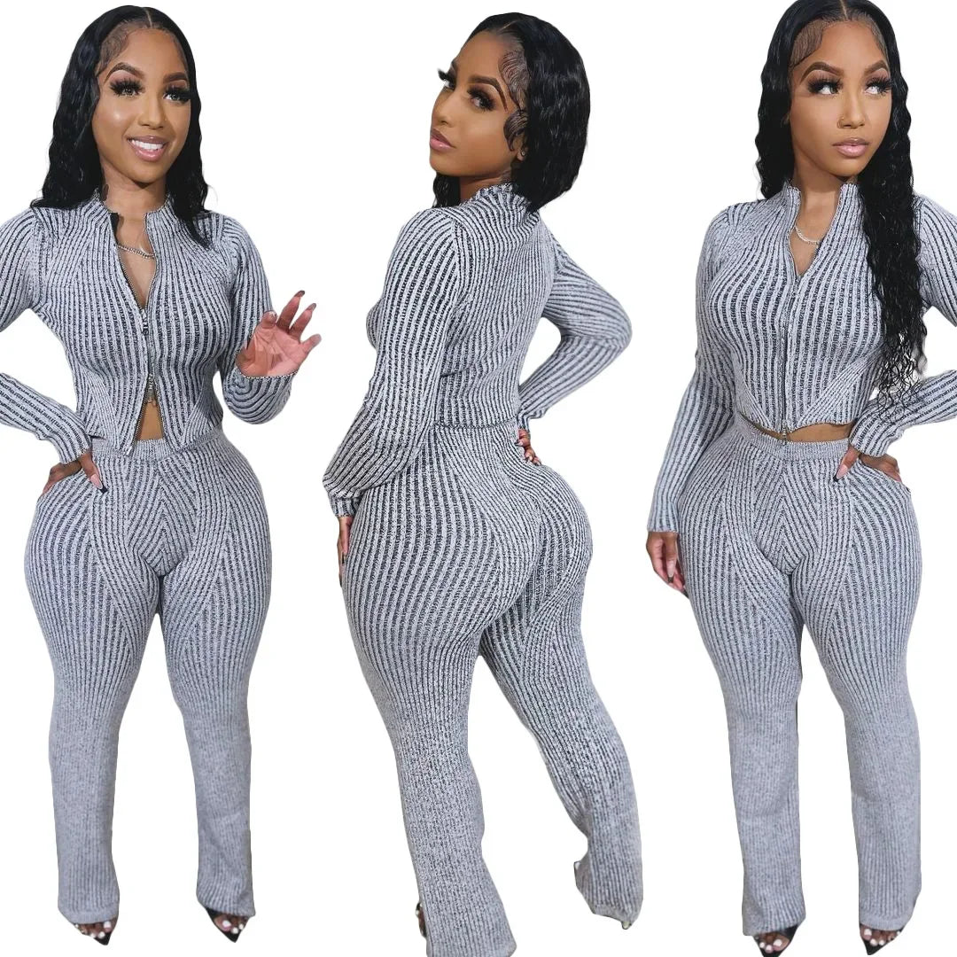 Knit Crop Top & Flare Pants Set - Casual 2 - Piece Outfit | EverHype 2026 - EverHype