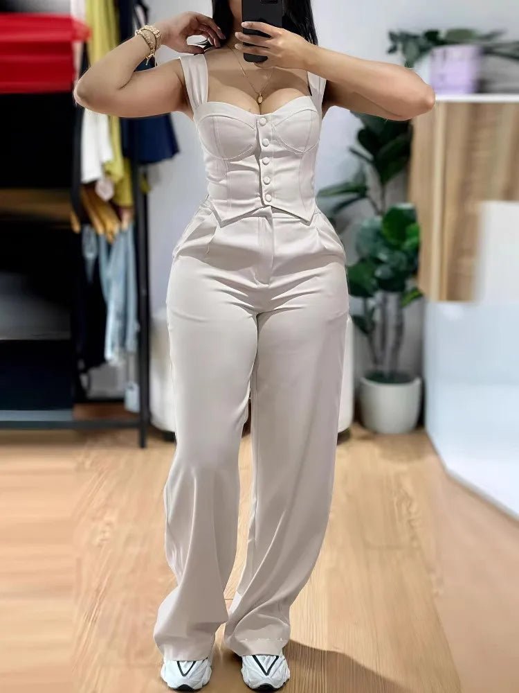 Y2K 2 - Piece Suit Set - Sleeveless Vest & Wide Leg Pants | Summer Outfit - EverHype