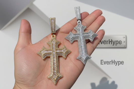 Iced Out Cross Necklace - Prong Setting Cubic Zirconia Hip Hop Pendant for Men - EverHype