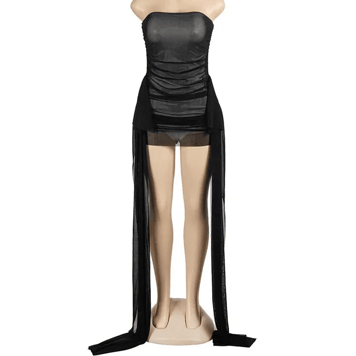 Ribbon Strapless Mesh Mini Dress - Sleeveless Evening Party Dress for Women - EverHype