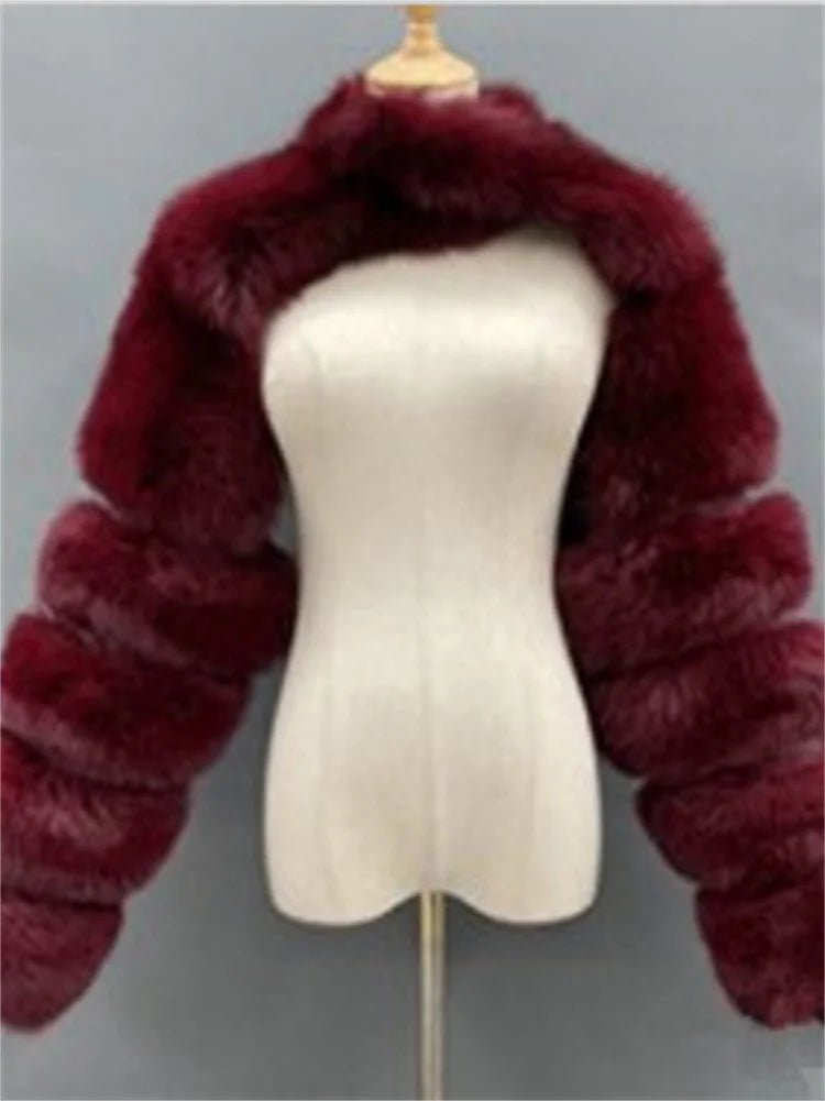 Faux Fur Jacket - Cropped Long Sleeve Coat for Women | Winter Warm Clothes - EverHype