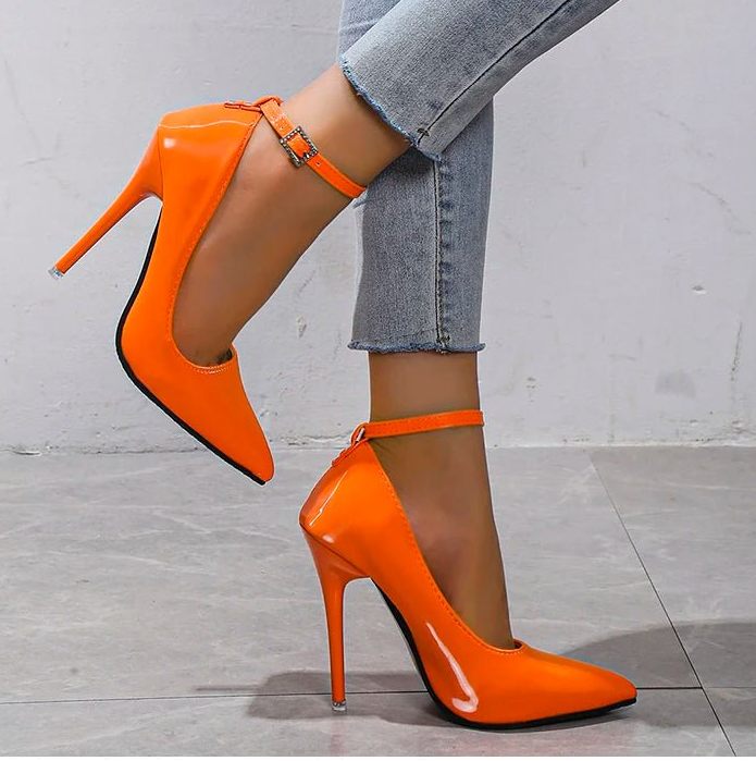 Aphixta Orange New Luxury Crystals Buckle Pimp Super High 12cm Stiletto heels Pumps Women Shoes Pointed Toe Colorful Party Pumps - EverHype