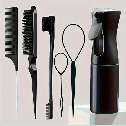 6pcs Hair Brush Set Spray Bottle Hair Braiding Loop Rat Tail Comb Teasing Hair Brsuh Edge Hair Brush Curly Hair Accessories - EverHype