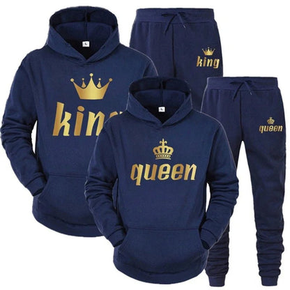 👑 King & Queen Couple Sweatsuit Bundle - 4 Piece Set | His & Hers Matching Hoodie & Jogger Pants - EverHype
