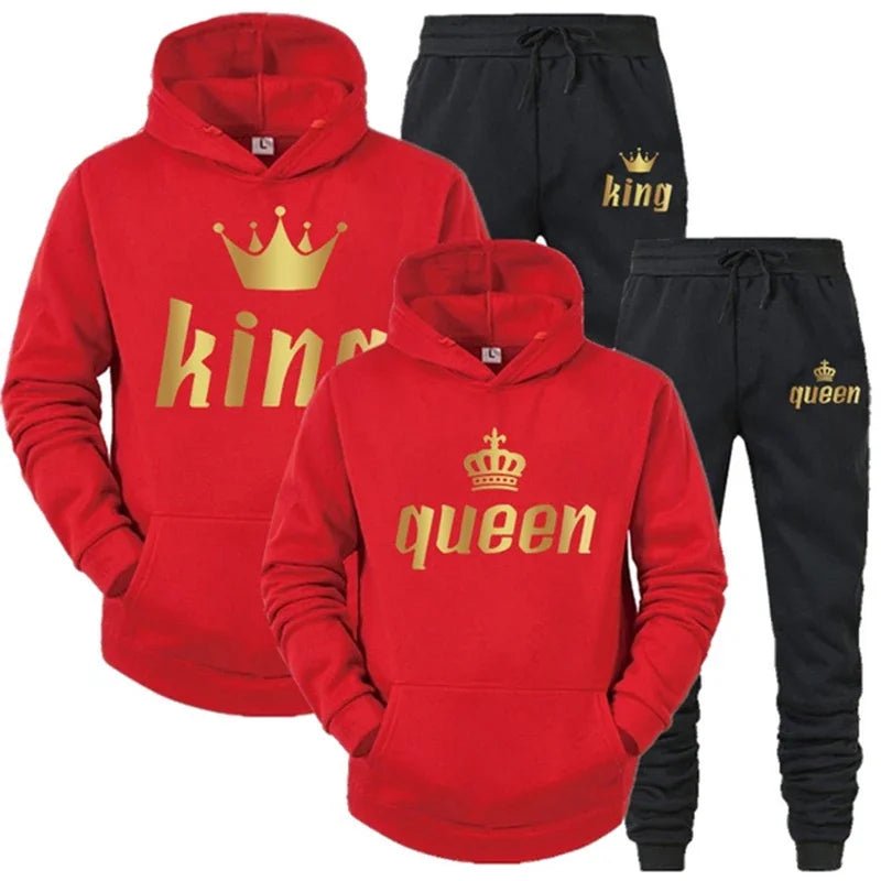👑 King & Queen Couple Sweatsuit Bundle - 4 Piece Set | His & Hers Matching Hoodie & Jogger Pants - EverHype