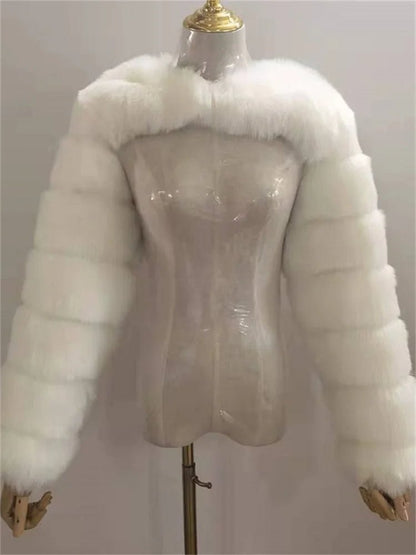 Faux Fur Jacket - Cropped Long Sleeve Coat for Women | Winter Warm Clothes - EverHype