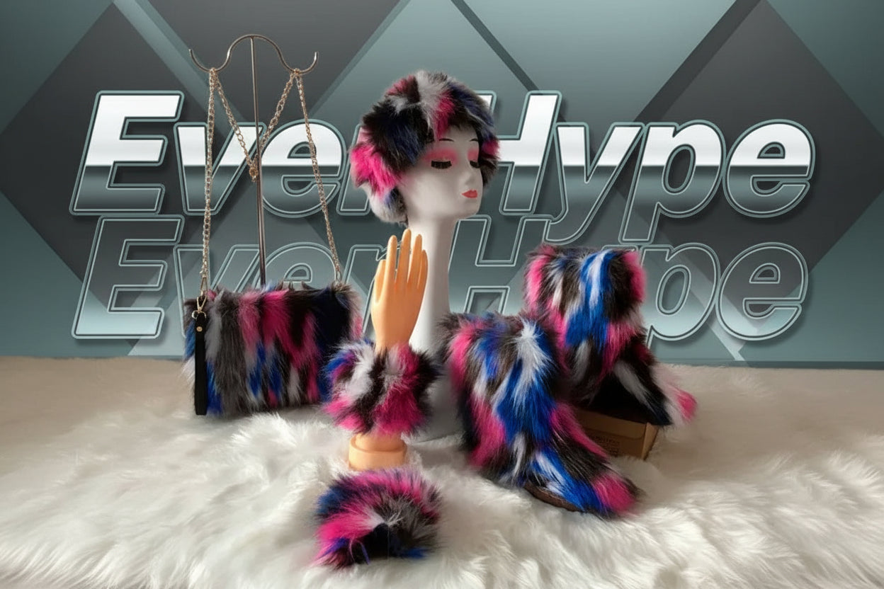 Luxury Faux Fur Winter Set - Furry Snow Boots, Purse, Cap & Headband - EverHype