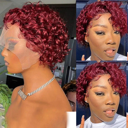 Short Pixie Cut Wig - Peruvian Water Wave Human Hair 250% Density 13x1 Lace - EverHype