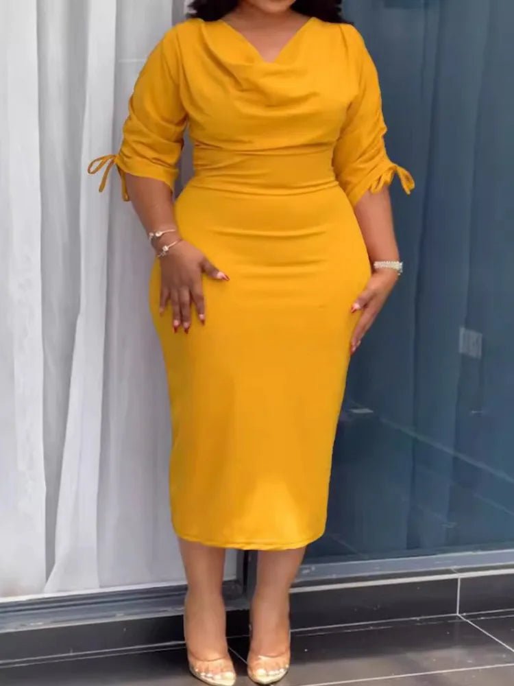 L - 4XL Plus Size Clothes Dresses Women Robes Summer Autumn 3/4 Sleeve Street Style Casual 3XL 4XL Big Size Midi Dress Oversized - EverHype