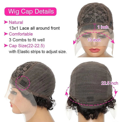 Short Pixie Cut Wig - Peruvian Water Wave Human Hair 250% Density 13x1 Lace - EverHype