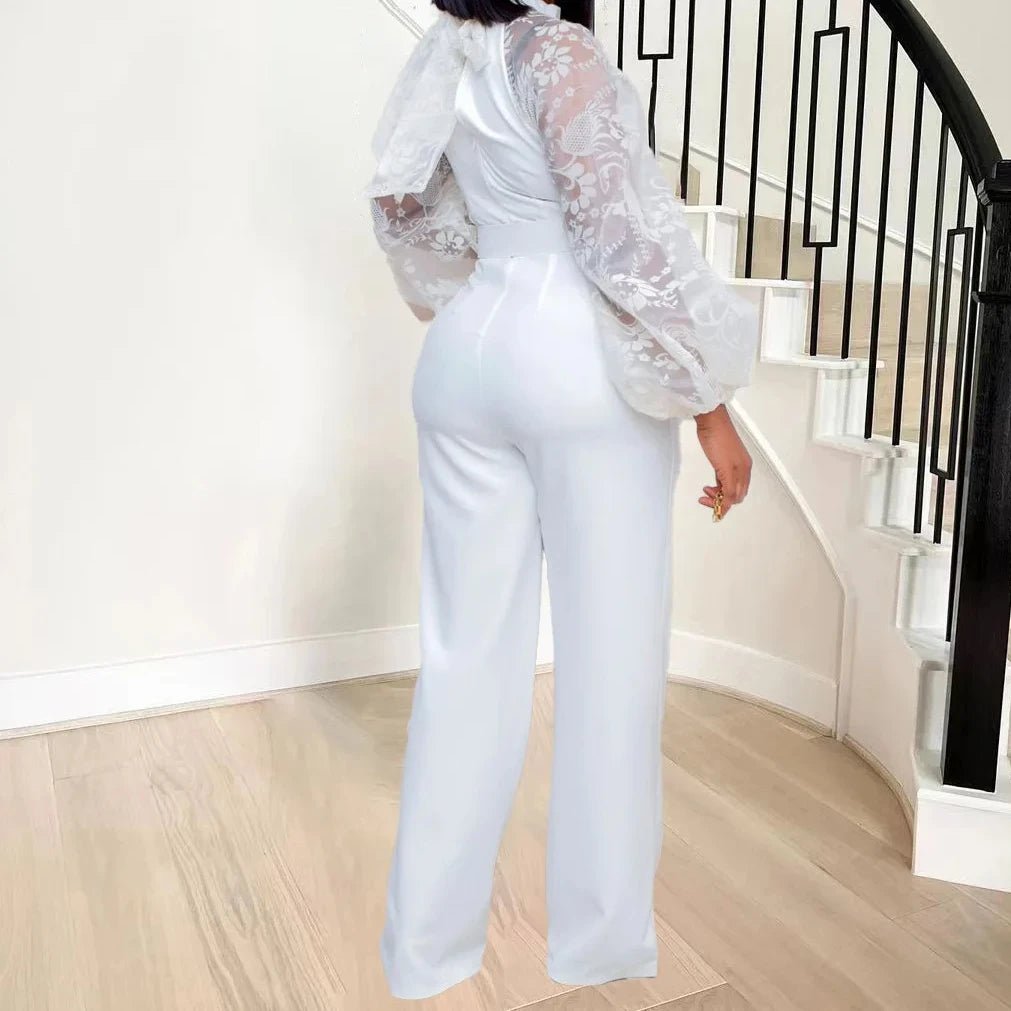 Mesh Jumpsuit Women White Overalls Party Lace Rompers New In Bodysuit One Piece Long Sleeve Summer Long Pants Y2k Spring Work - EverHype