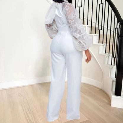 Mesh Jumpsuit Women White Overalls Party Lace Rompers New In Bodysuit One Piece Long Sleeve Summer Long Pants Y2k Spring Work - EverHype