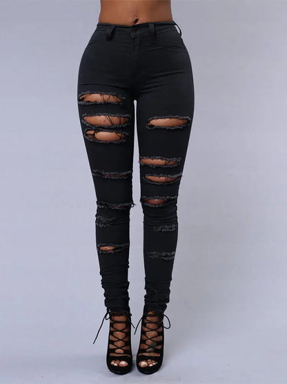 Ripped Skinny Jeans - Black & White Elastic Denim Pencil Pants | S - 3XL - EverHype