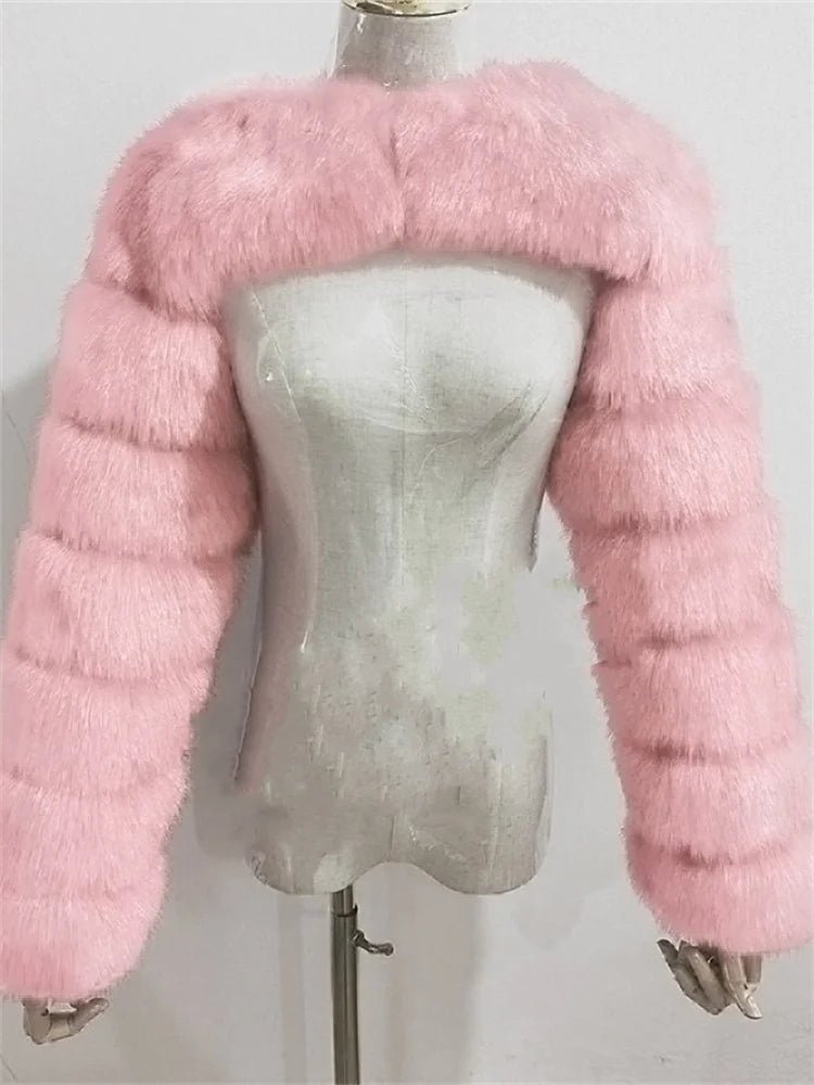 Faux Fur Jacket - Cropped Long Sleeve Coat for Women | Winter Warm Clothes - EverHype