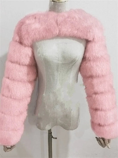 Faux Fur Jacket - Cropped Long Sleeve Coat for Women | Winter Warm Clothes - EverHype