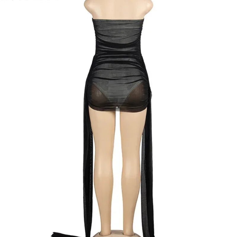 Ribbon Strapless Mesh Mini Dress - Sleeveless Evening Party Dress for Women - EverHype