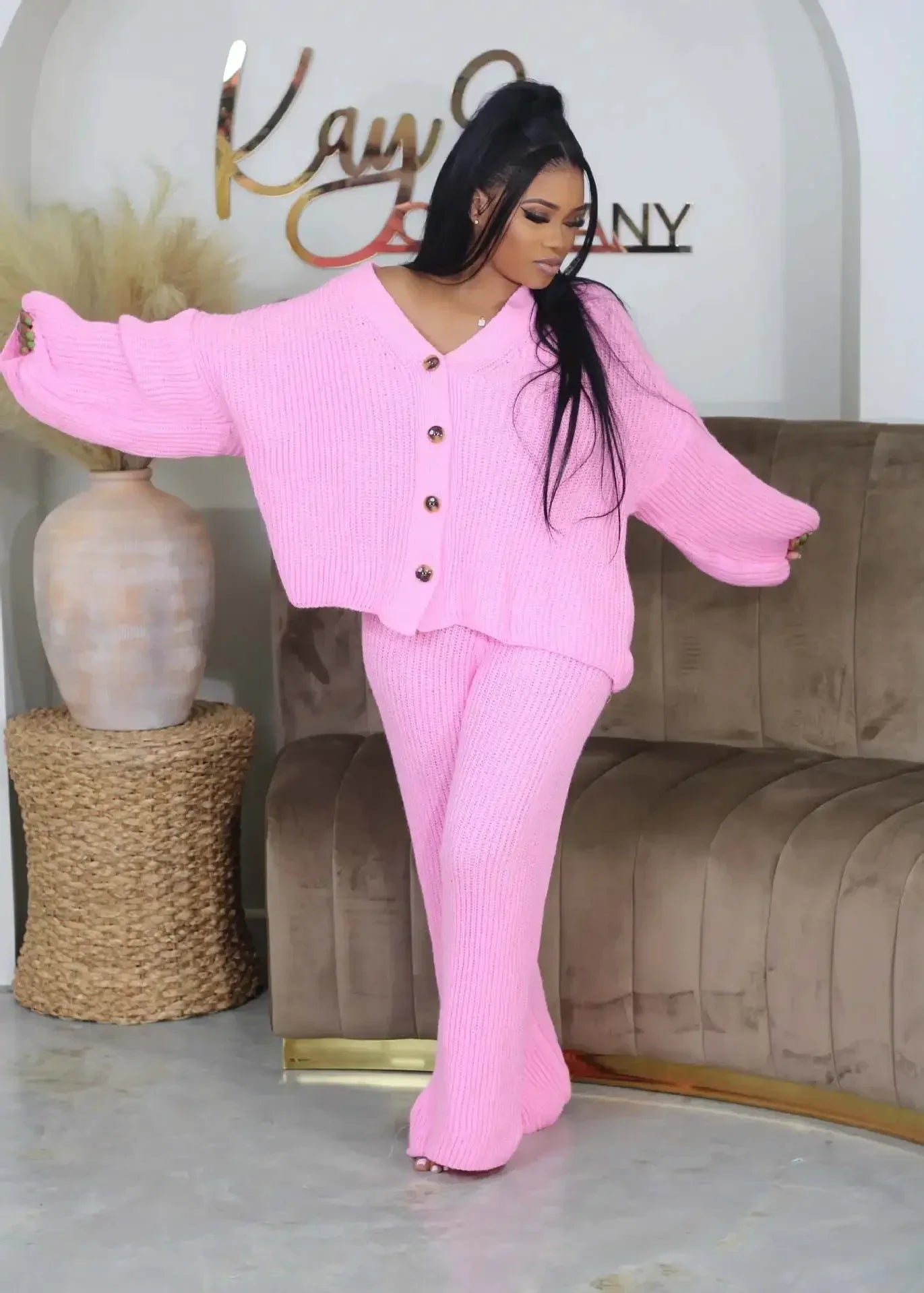 Knitted Button Sweater & Wide Leg Pants Set - 2 - Piece Fall Winter Outfit | EverHype 2026 - EverHype