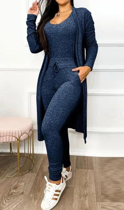 2 - Piece Jumpsuit & Coat Set - Women's Spring Fashion Outfit | Sleeveless Skinny Fit - EverHype
