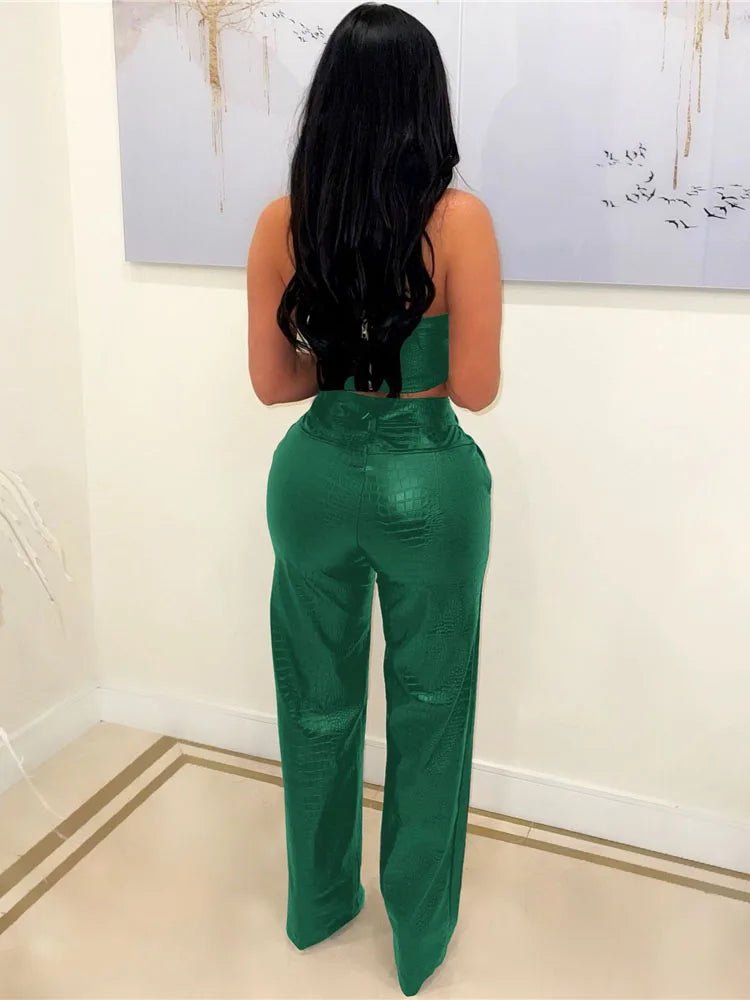 Women's Green Corset Jumpsuit - Cut - Out Cargo PU Leather 2 - Piece Set | Sexy Clubwear - EverHype