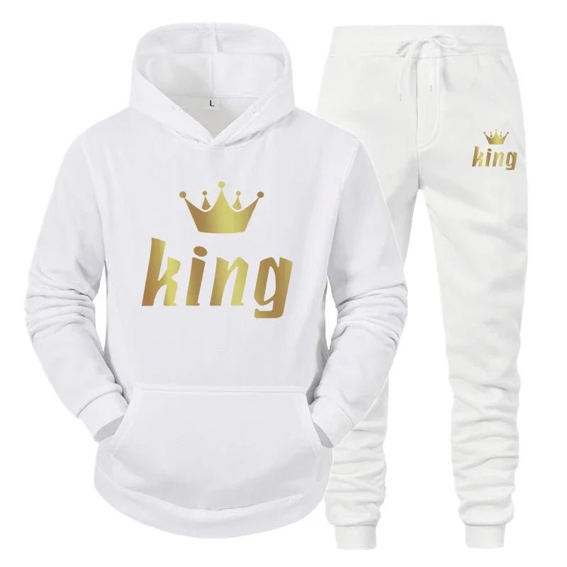 👑 King & Queen Couple Sweatsuit Bundle - 4 Piece Set | His & Hers Matching Hoodie & Jogger Pants - EverHype