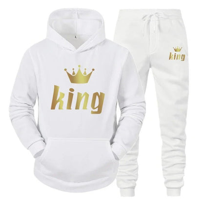 👑 King & Queen Couple Sweatsuit Bundle - 4 Piece Set | His & Hers Matching Hoodie & Jogger Pants - EverHype