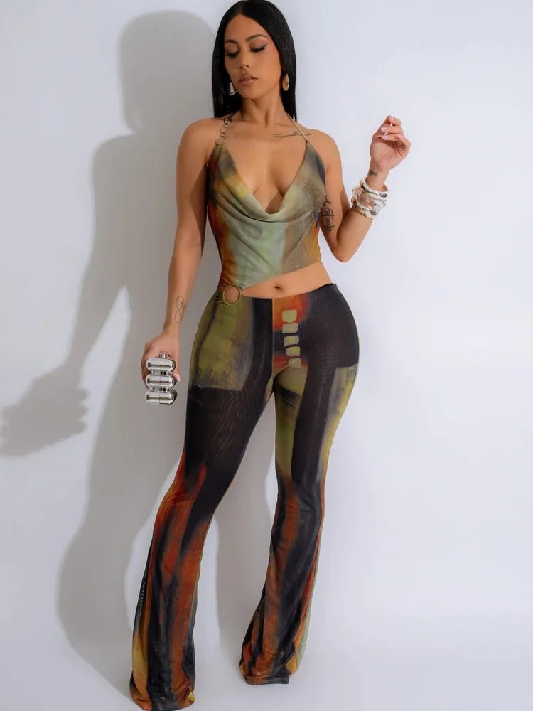 Beyprern Women's Glamours Dreams Jumpsuit Girls Halter Neck Cut - Out O - Rings Tie Dye Rompers Overalls One Piece Outfits Clubwear - EverHype