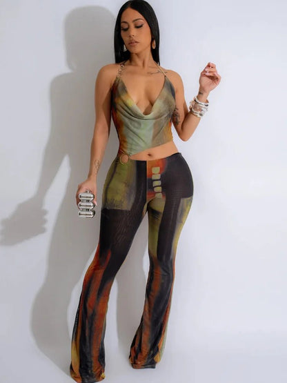 Beyprern Women's Glamours Dreams Jumpsuit Girls Halter Neck Cut - Out O - Rings Tie Dye Rompers Overalls One Piece Outfits Clubwear - EverHype