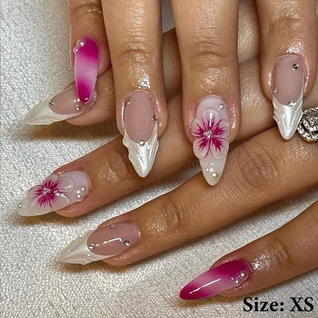 Summer Nails Shell 3D Jelly Spring Flowers Gel Nail Art Vacation Holiday Trendy Flower Almond French Tip Handmade Press on Nails - EverHype