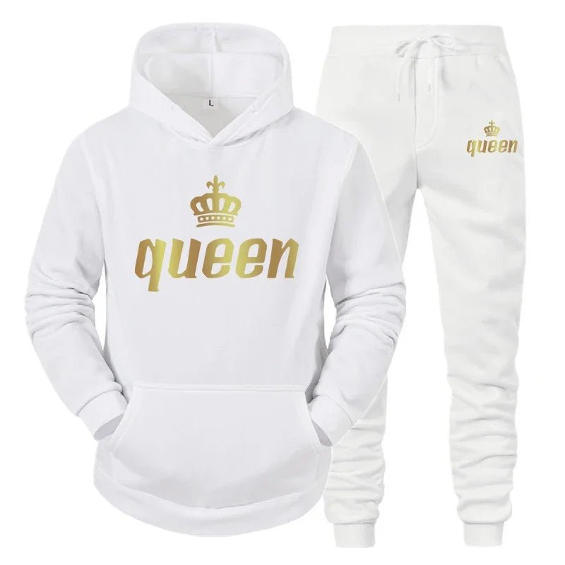 👑 King & Queen Couple Sweatsuit Bundle - 4 Piece Set | His & Hers Matching Hoodie & Jogger Pants - EverHype