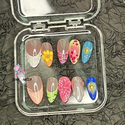 Summer Nails Shell 3D Jelly Spring Flowers Gel Nail Art Vacation Holiday Trendy Flower Almond French Tip Handmade Press on Nails - EverHype