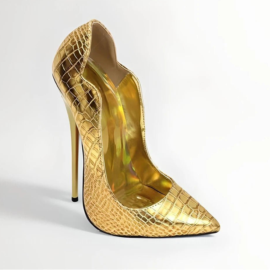 16cm Metallic Croc Pumps Pointed Toe Stiletto High Heels Slip on Pumps Designer Style Classic Heels for Women Customized Colors - EverHype