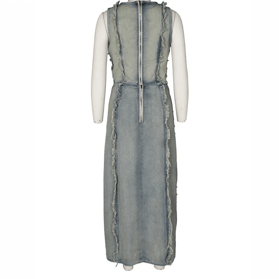 Denim 2 - Piece Set - Hollow Crop Top & Slit Skirt Outfit for Women - EverHype