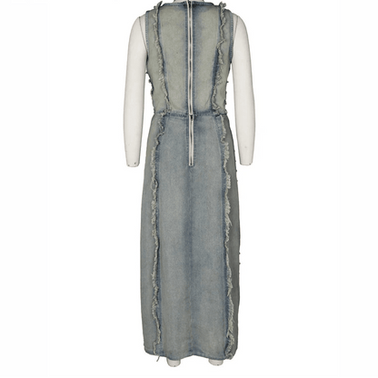 Denim 2 - Piece Set - Hollow Crop Top & Slit Skirt Outfit for Women - EverHype