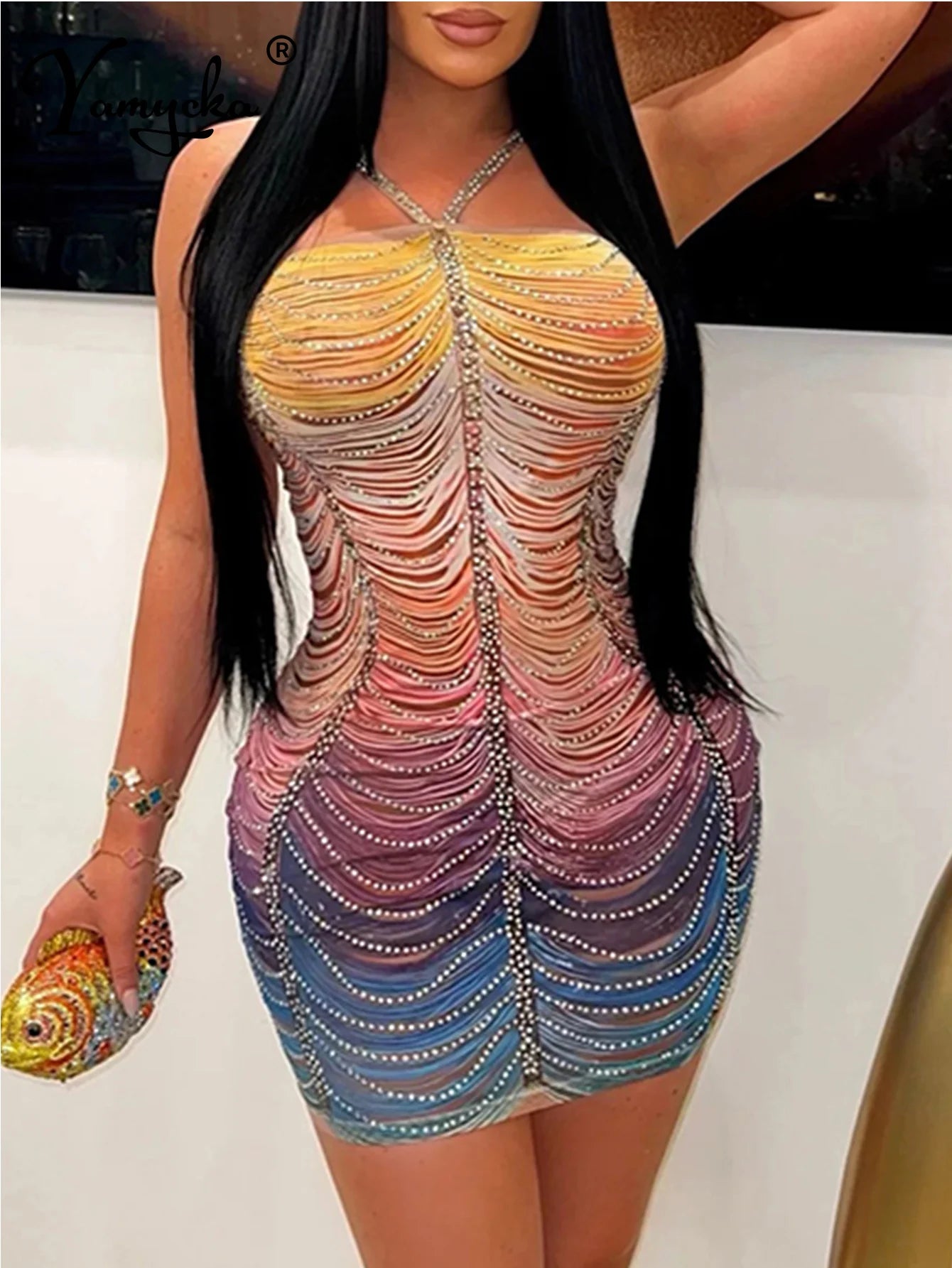 Backless Rhinestone Mini Dress - Luxury Bodycon Club Party Dress | EverHype 2026 - EverHype