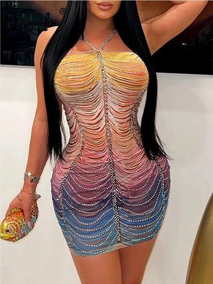 Backless Rhinestone Mini Dress - Luxury Bodycon Club Party Dress | EverHype 2026 - EverHype