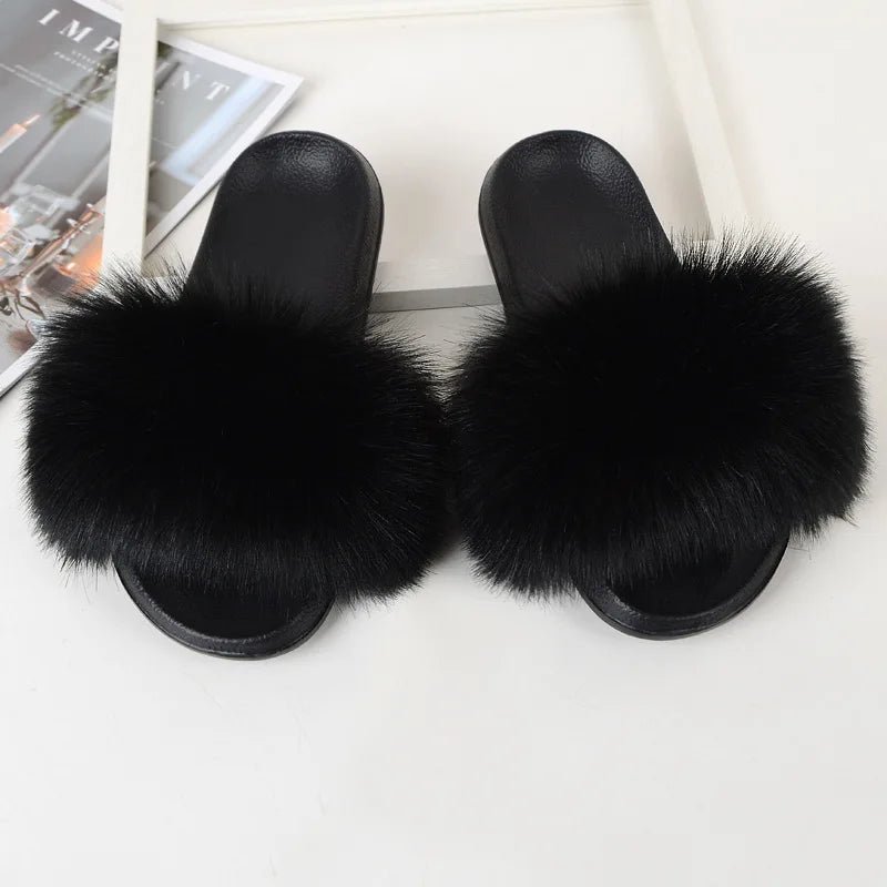 Luxury Fluffy Fur Slippers - Women's Indoor Warm Plush Slides - EverHype