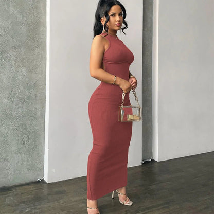 Hugcitar Ribbed Solid Hollow Out Backless Sleeveless Sexy Slit Mini Dress Bodycon 2025 Spring Women Outfits Elegant Party Y2K - EverHype